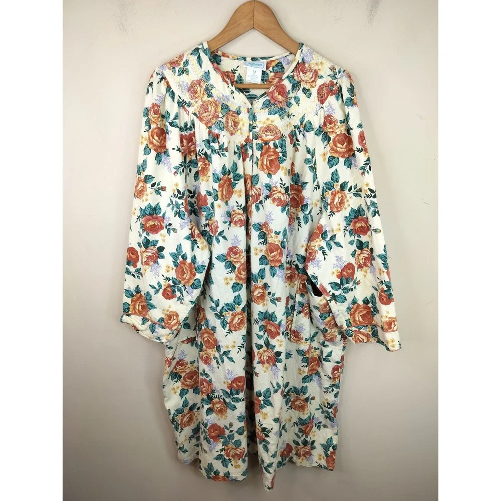 National Since 1952 Button Up House Dress Nightgown 3X Womens Floral Cotton